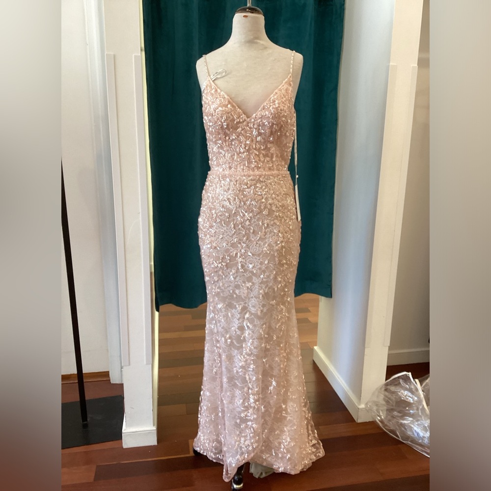 Ellie Wilde embroidered sequin tulle sheath gown